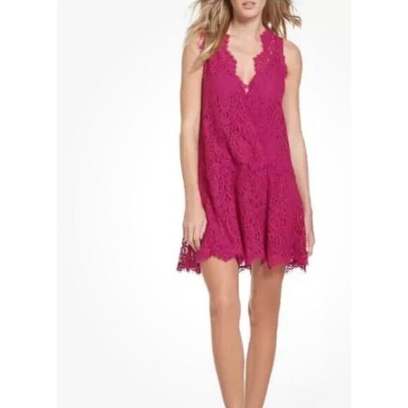 Free People Dresses & Skirts - Free People Heart In Two Lace Sheer Mini Dress Pink Size XS Unlined